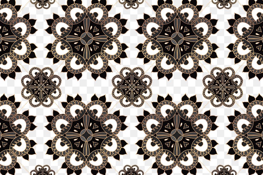 Indian Mandala pattern png black transparent background