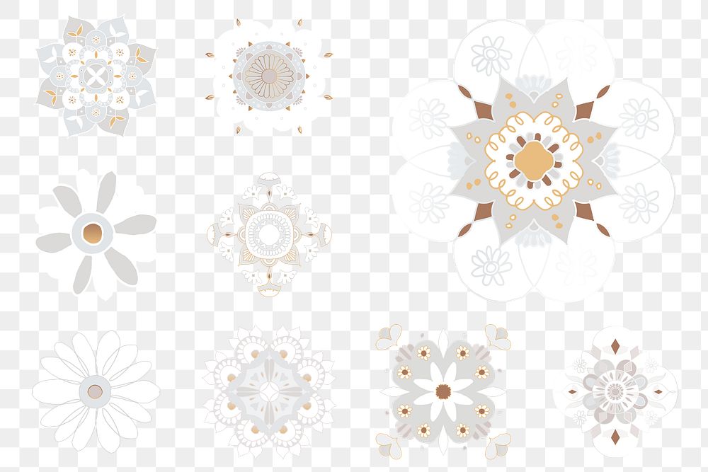 Indian Mandala pattern png sticker floral symbol set