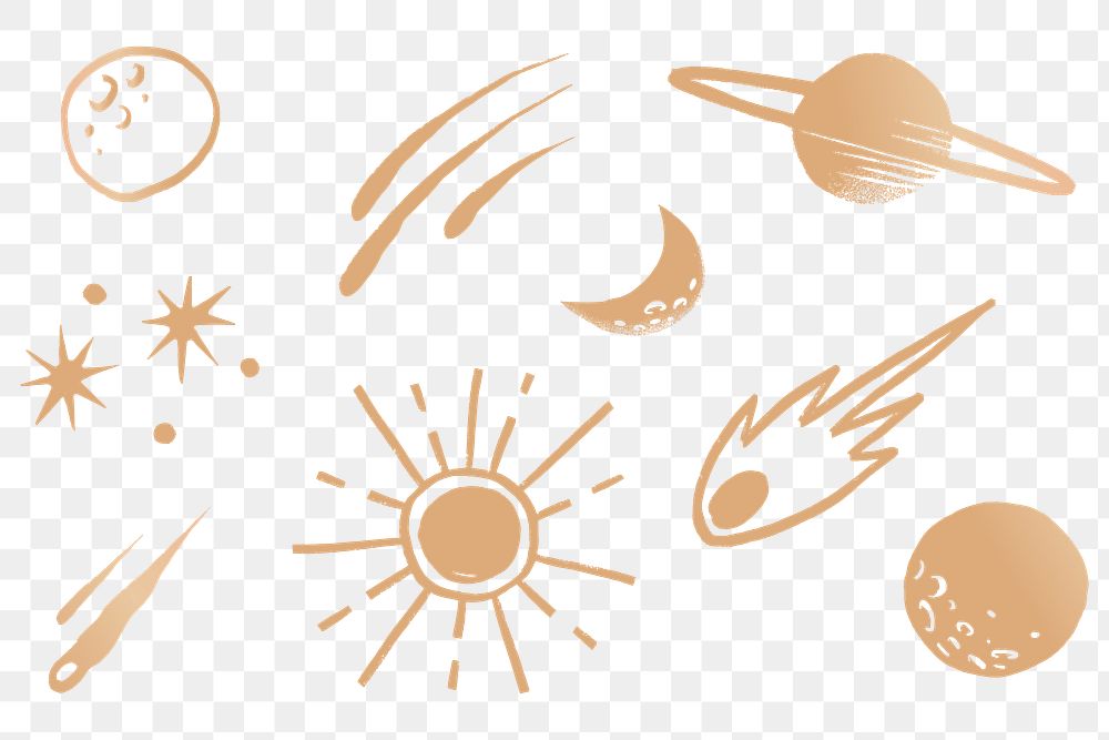 Solar system gold png space doodle sticker
