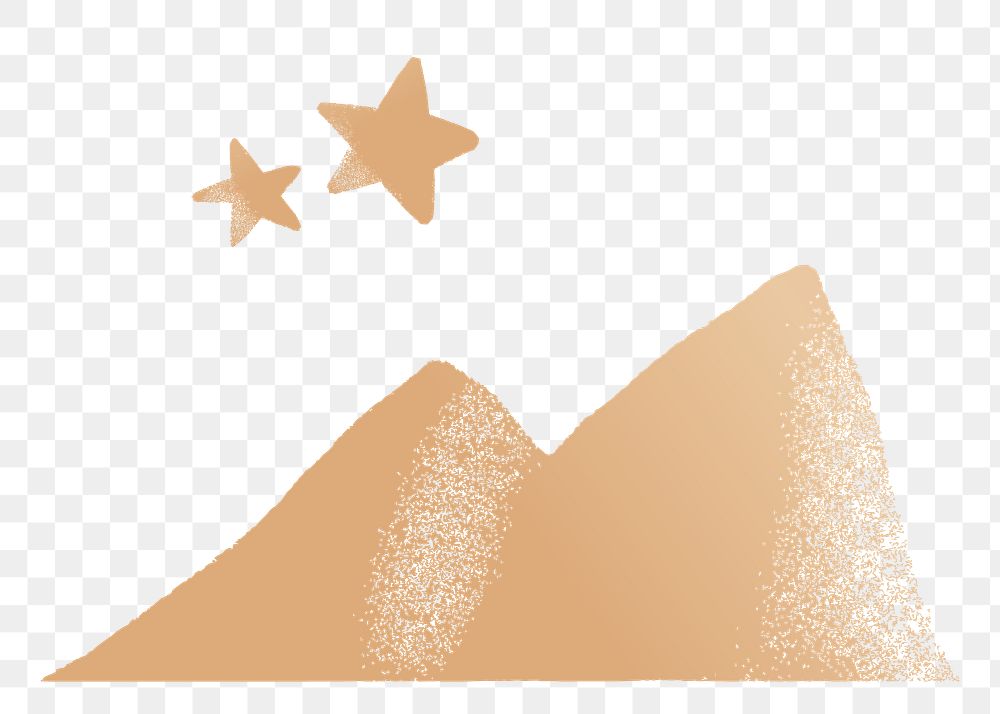Golden png mountain stars cute doodle sticker