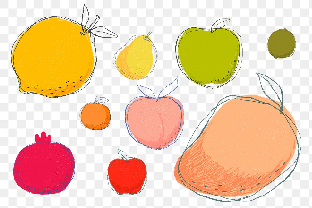 Cute doodle art fruits png sticker set
