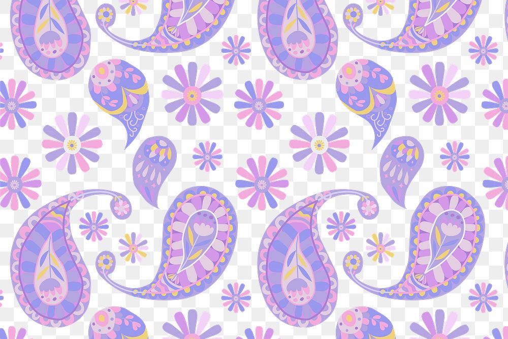 Purple paisley pattern png transparent background