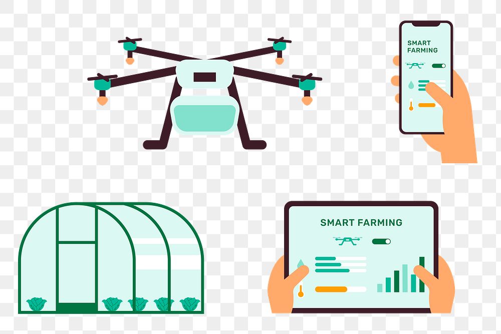 Smart farming icon png digital agricultural technology set