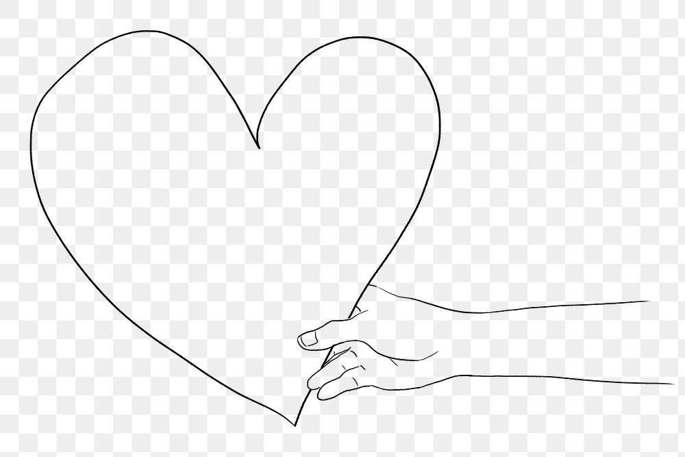 Hand holding heart png in Valentine&rsquo;s day theme grayscale sketch