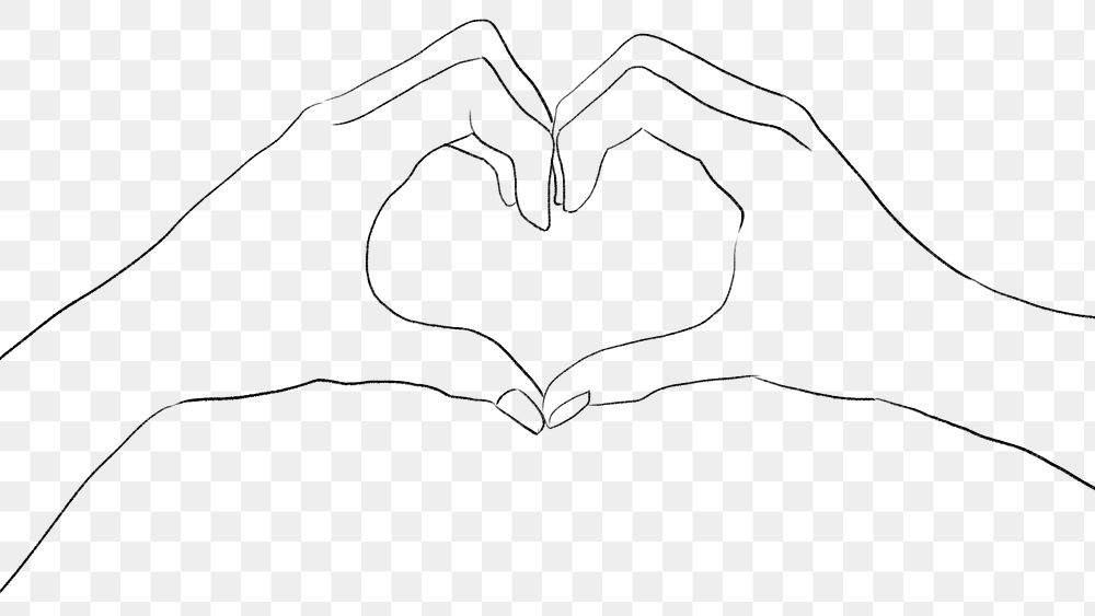 Heart hand gesture png black and white line drawing
