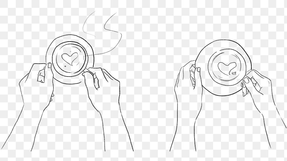 Coffee date Valentine&rsquo;s png black and white line drawing