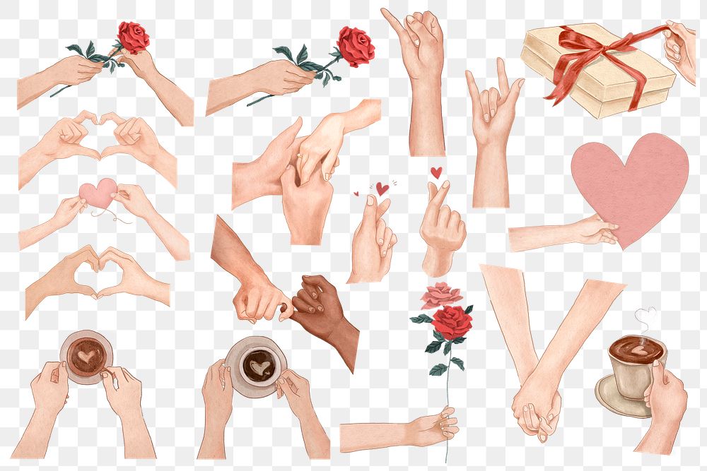 Cute Valentine&rsquo;s day png hand drawn design elements set