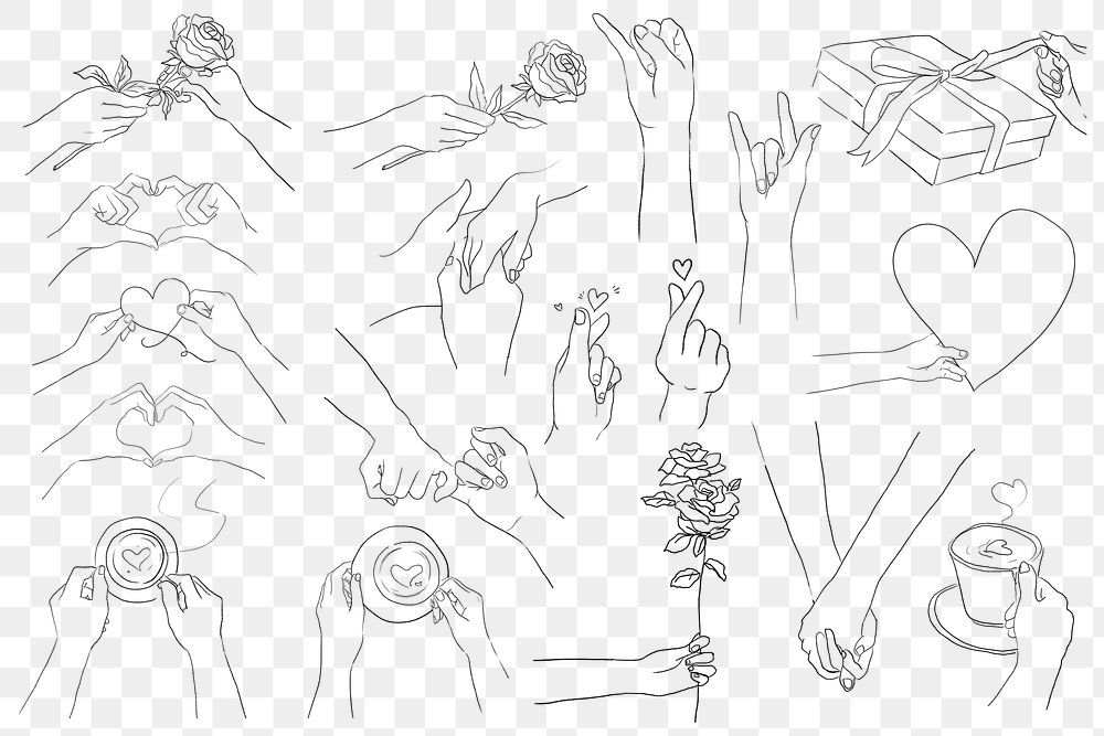 Romantic hand gestures png for Valentine&rsquo;s day design elements set