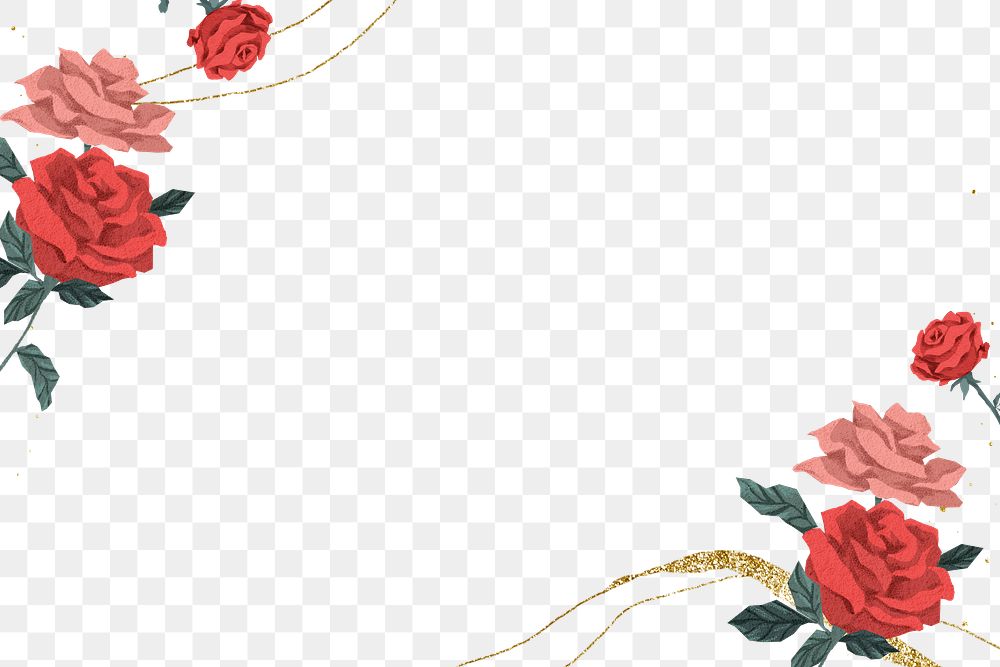 Red roses Valentine&rsquo;s border png with transparent background