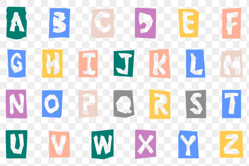 Paper cut alphabet typography png set