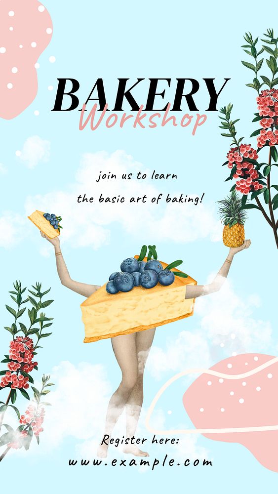 Bakery workshop Instagram story template, vintage abstract remixed media