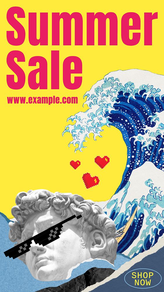 Summer sale Instagram story template, The Great Wave off Kanagawa famous artwork remixed by rawpixel.