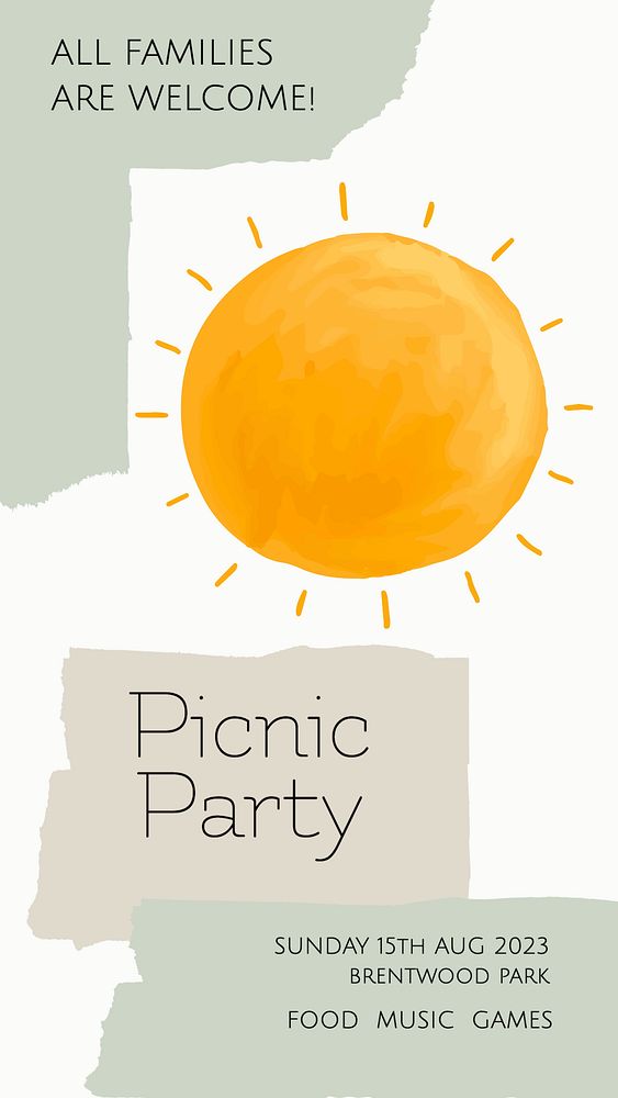 Picnic party Instagram story template, editable design