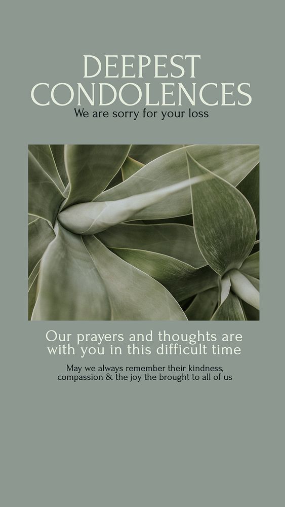 Deepest condolences Instagram story template, editable design