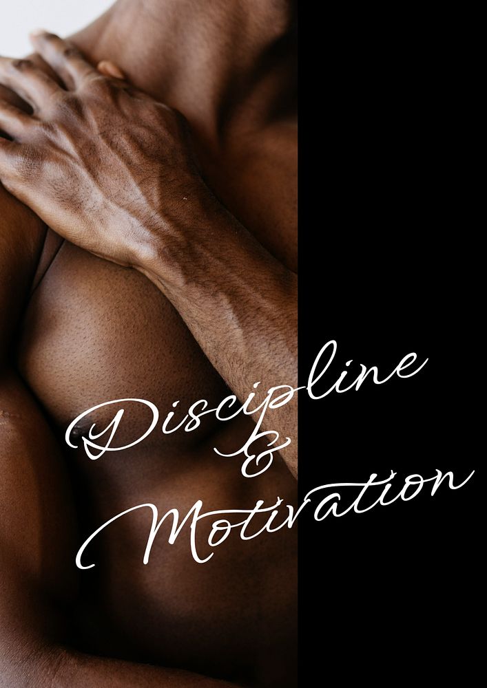 Discipline & motivation poster template, man flexing muscle