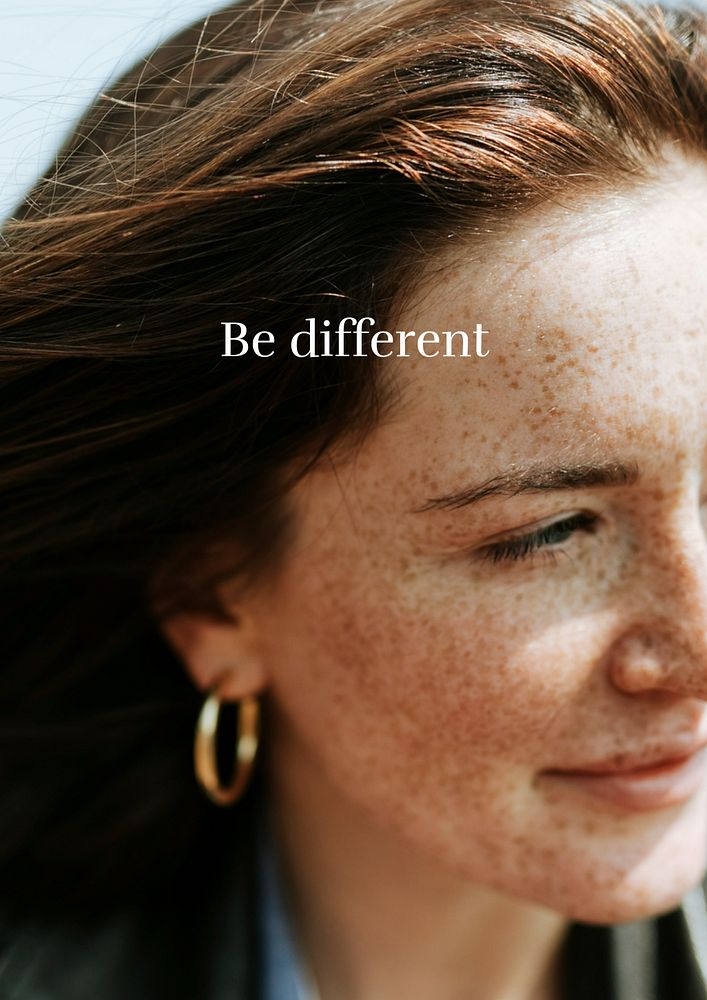 Be different poster template, beautiful freckled woman photo