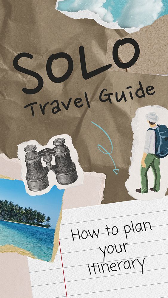 Solo travel Instagram story template, paper collage design 