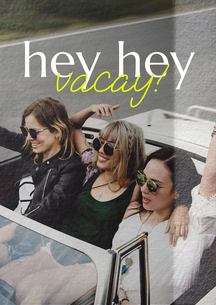 Girls getaway poster template, friends travel