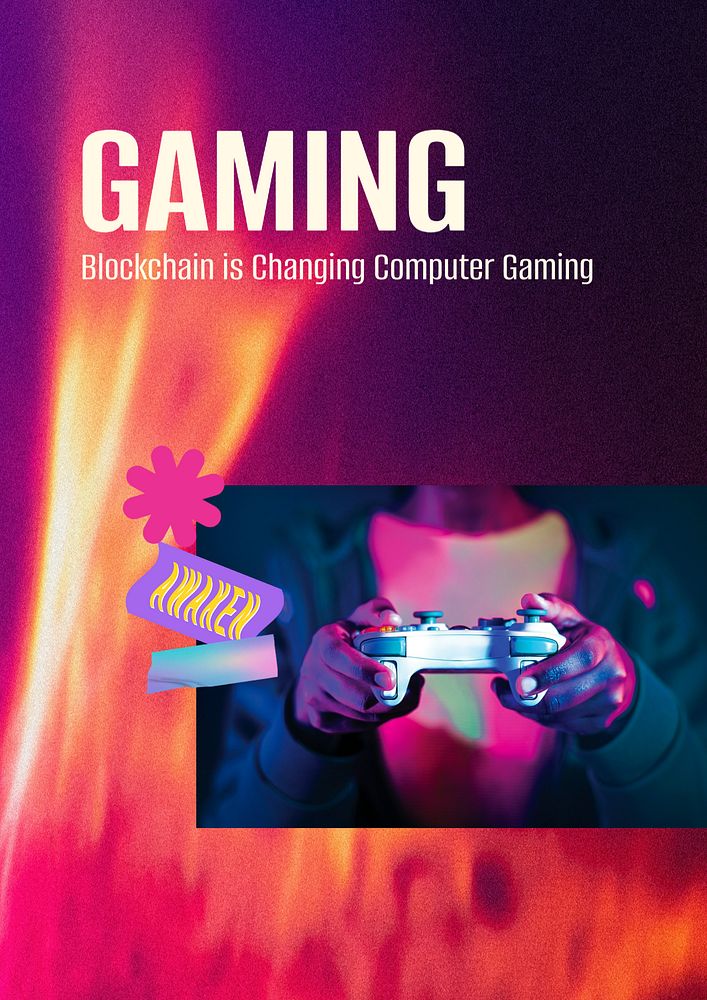 Gaming aesthetic poster editable template, cute memphis design