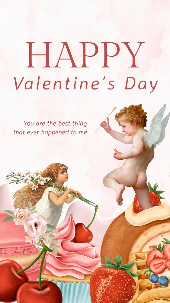 Happy Valentine's Instagram story template, vintage cupid illustration