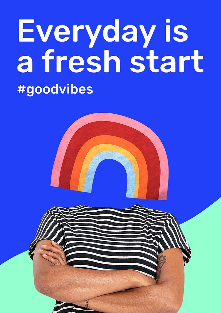 Positive quote poster template, rainbow head remixed media 