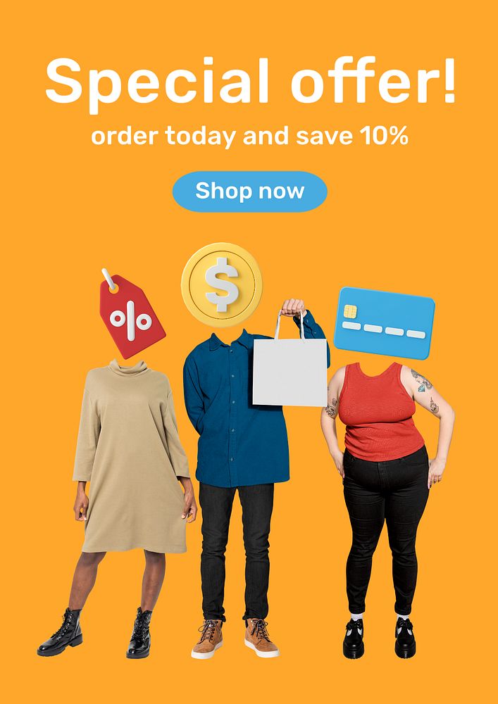 Special offer poster template, sale, shopping remixed media 