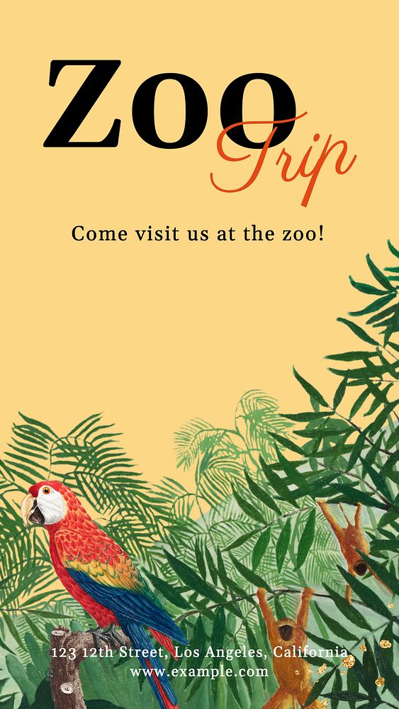 Zoo trip Instagram story template, famous Henri Rousseau's artwork, remixed by rawpixel.