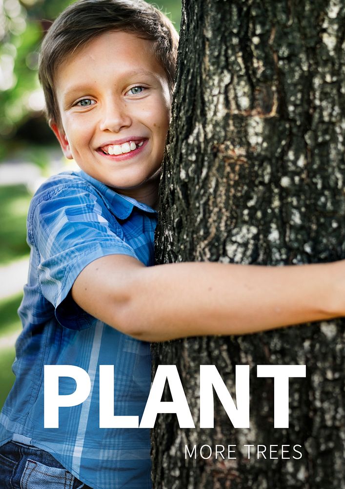 Environment editable template, child hugging plant poster