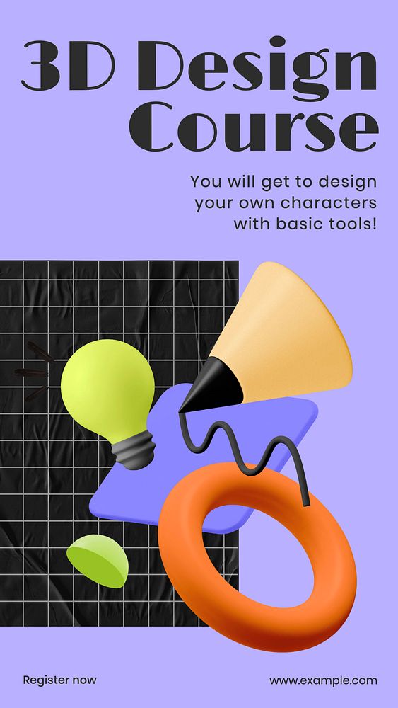 3D design course Instagram story template, editable design & text