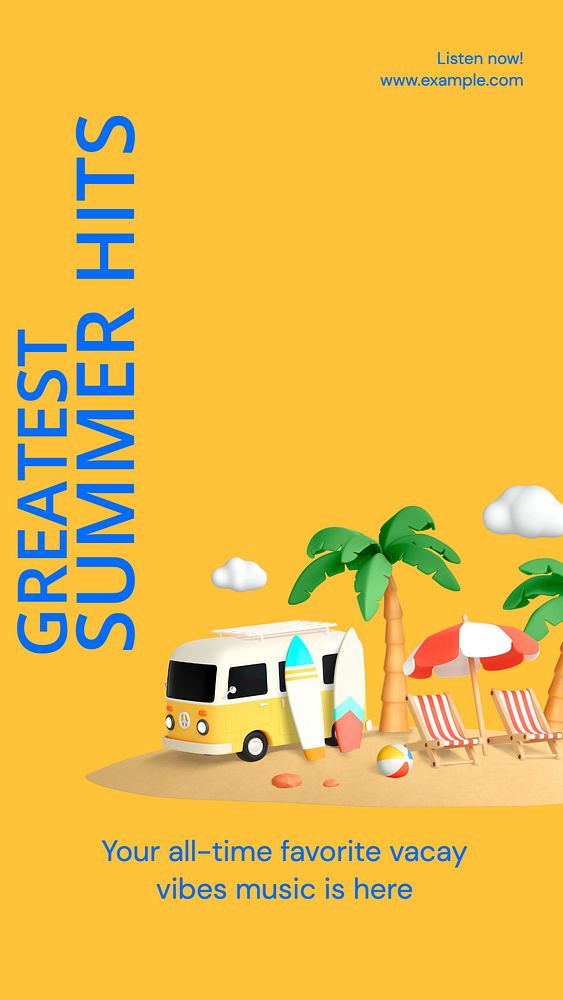 Summer songs playlist Instagram story template, editable text and funky design