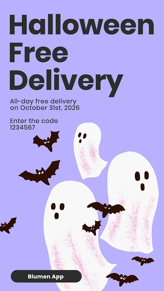 Halloween free delivery Instagram story template, editable design & text