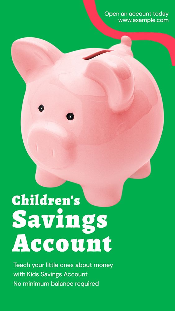 Children's savings account Instagram story template, editable text and funky design
