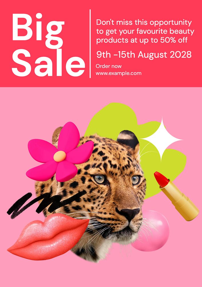 Cosmetics big sale poster template, editable advertisement