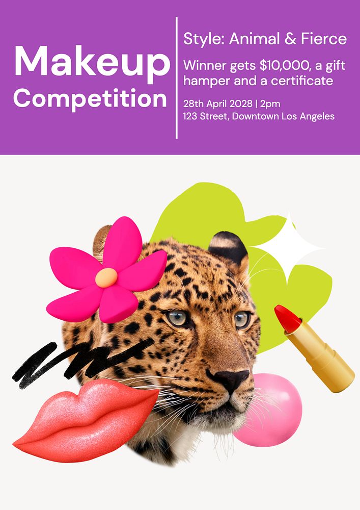 Makeup competition poster template, editable advertisement