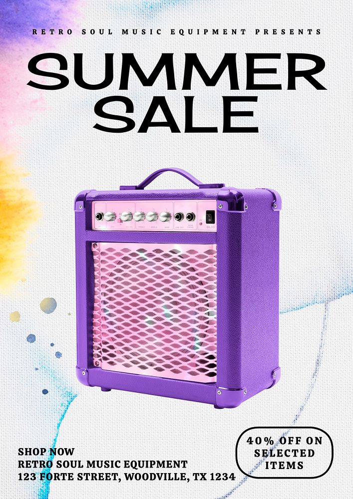 Summer sale music poster template, customizable design 