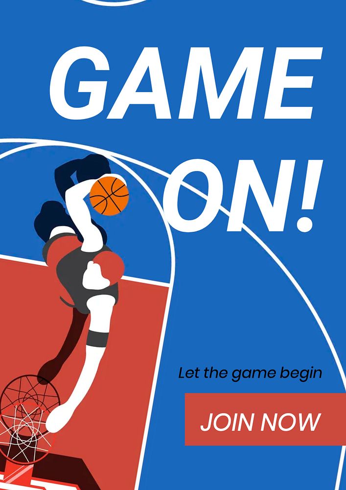 Basketball sport poster template, game on! quote