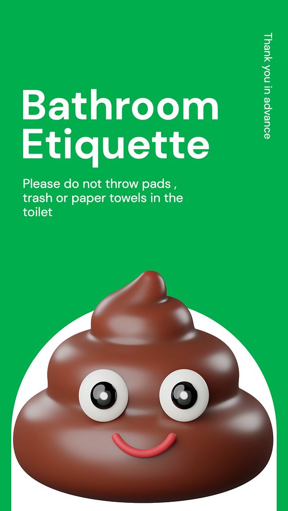 Bathroom etiquette Instagram story template, editable text and funky design