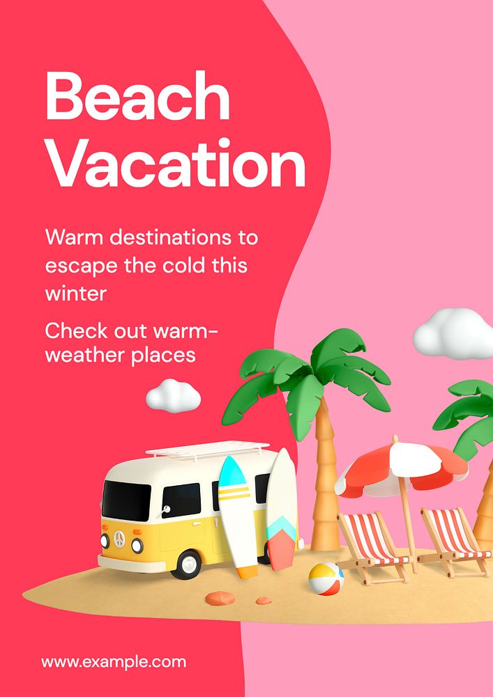 Beach vacation poster template, editable advertisement