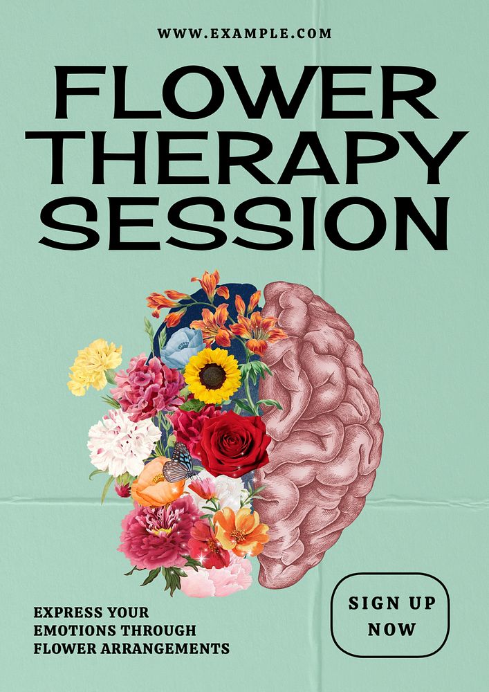 Flower therapy session poster template, customizable design 