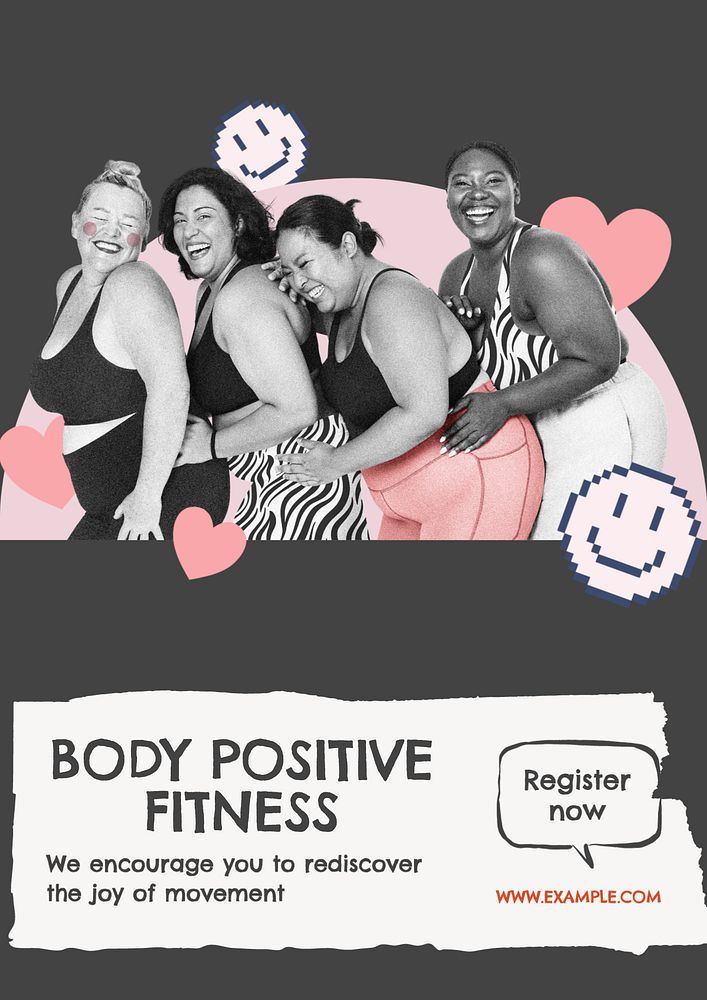 Body positive fitness poster template, editable text & design