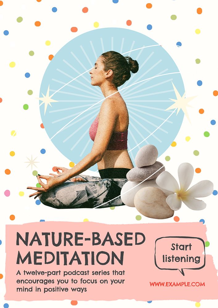 Nature-based meditation poster template, editable text & design