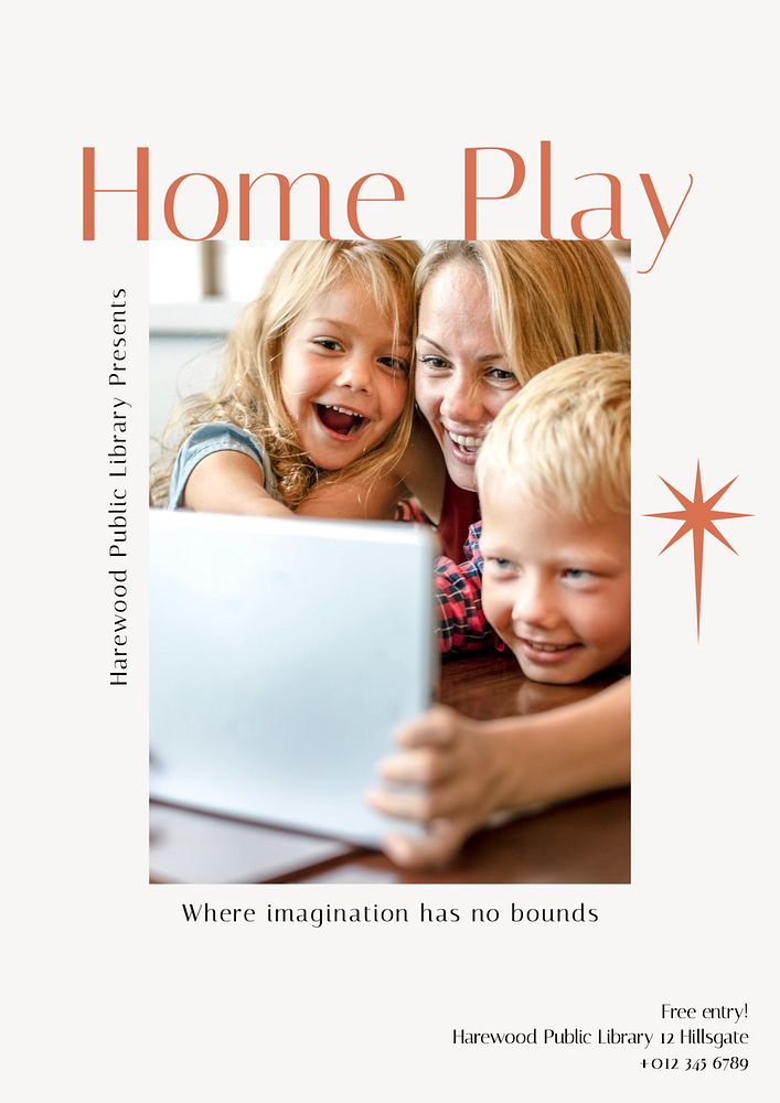 Home play poster template, editable text & design