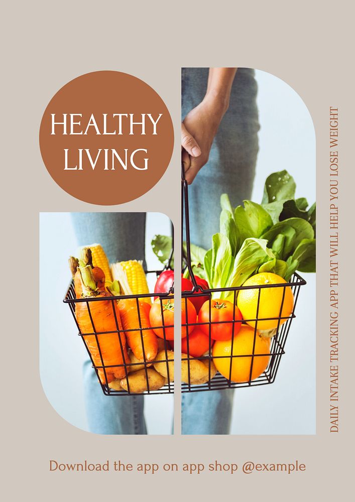 Healthy living poster template, editable text & design