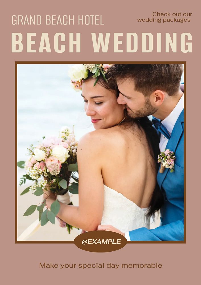 Beach wedding editable poster template