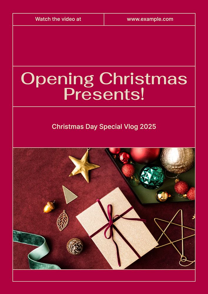 Christmas present opening poster template, editable text & design