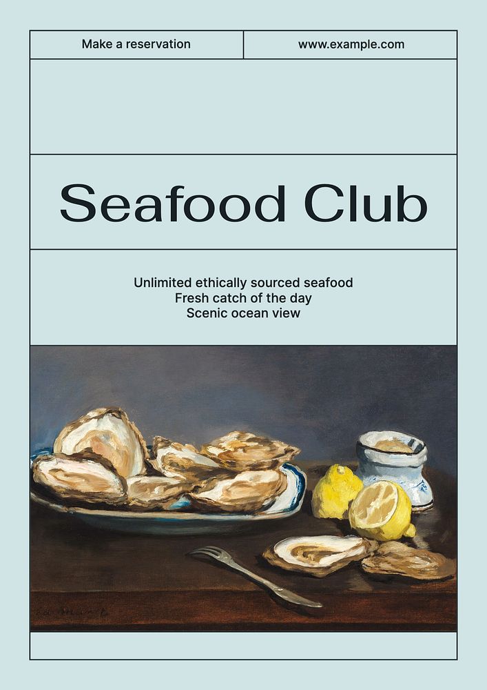 Seafood restaurant poster template, editable text & design