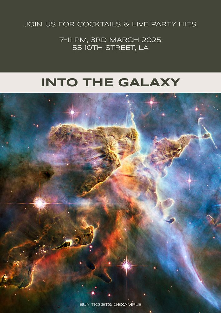 Galaxy party poster template, editable text & design