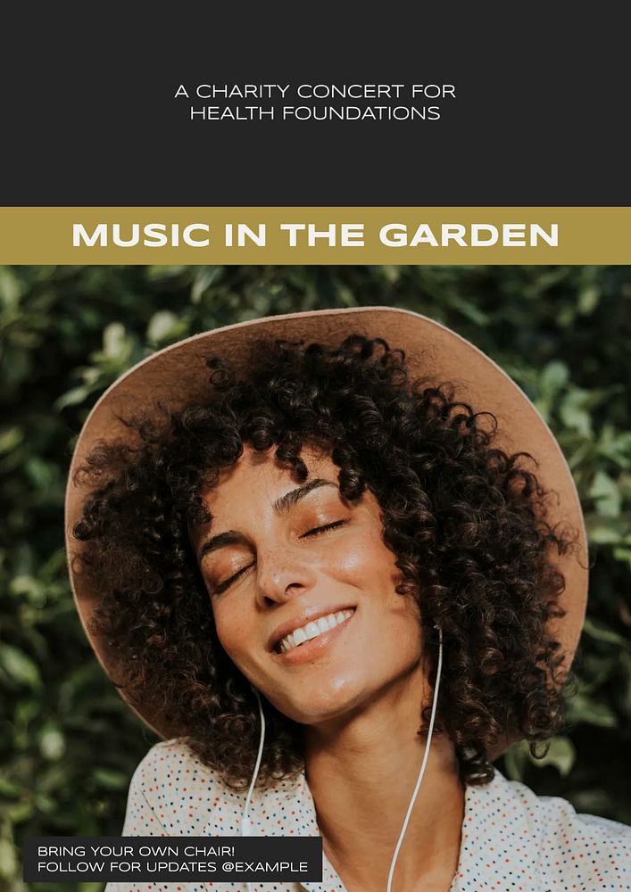 Garden music poster template, editable text & design