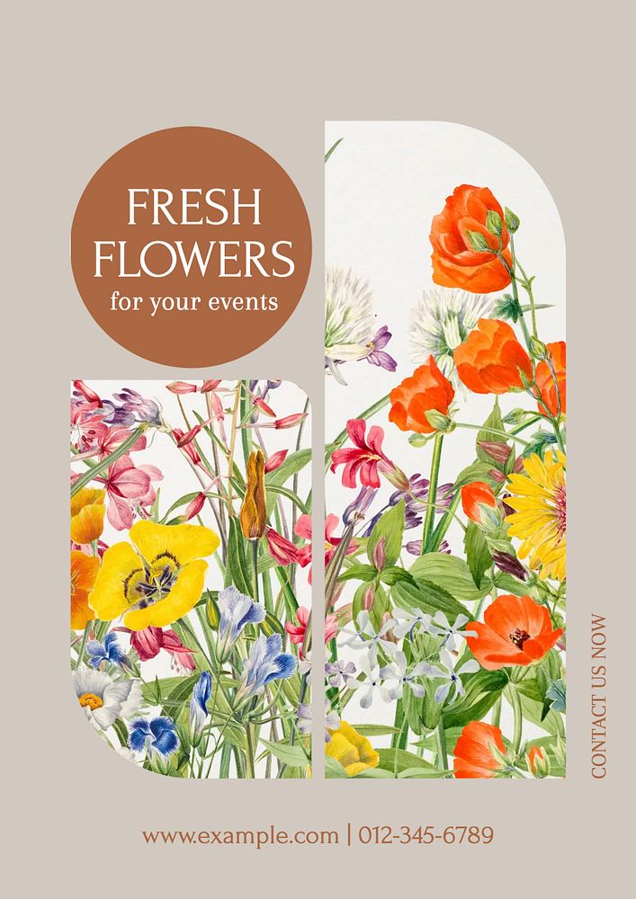 Fresh flower poster template, editable text & design