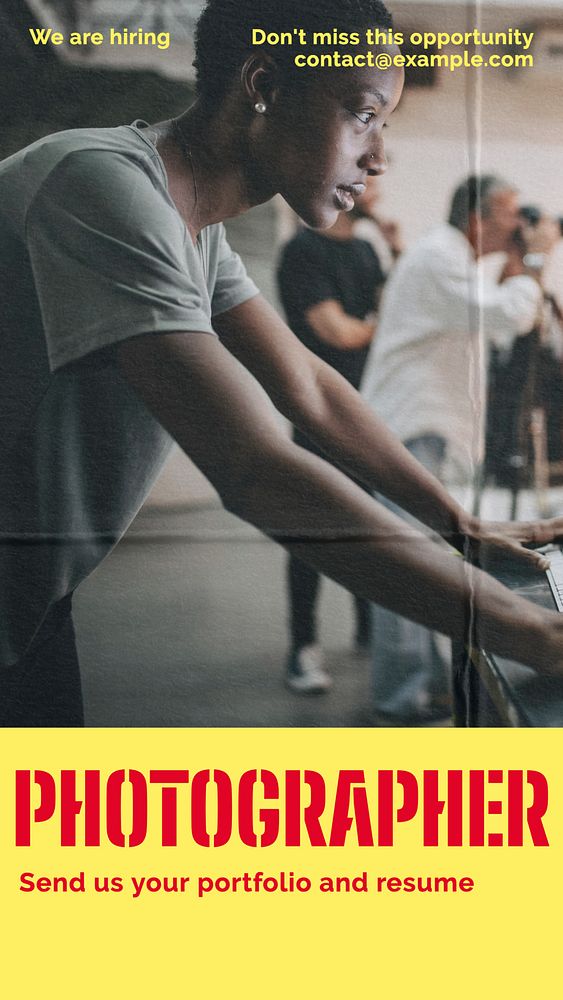 Photographer job story template, editable social media design